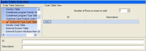 The location of the customer type option on the code table selection tab.